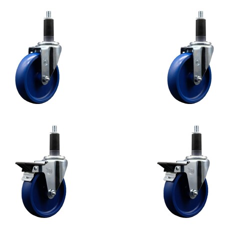 Service Caster 5'' Solid Poly Wheel Swivel 1-1/8'' Expanding Stem Caster Set 2 Brakes, 4PK SCC-EX20S514-SPUS-2-PLB-2-118